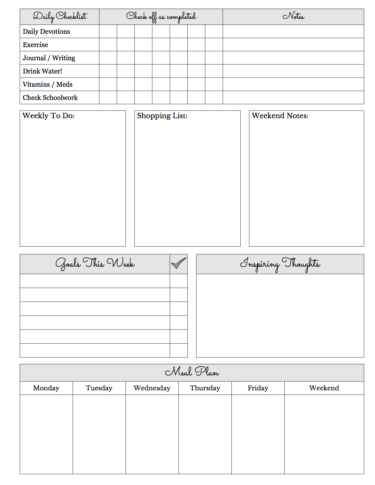 Weekly Schedule Sheet Examples | A Plan in Place