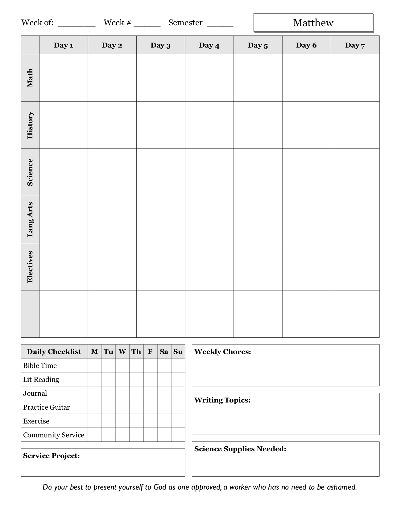 Weekly Schedule Sheet Examples : A Plan in Place