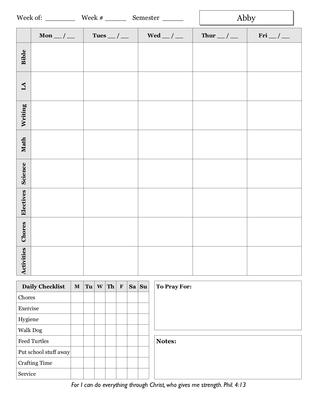 Weekly Schedule Sheet Examples A Plan In Place