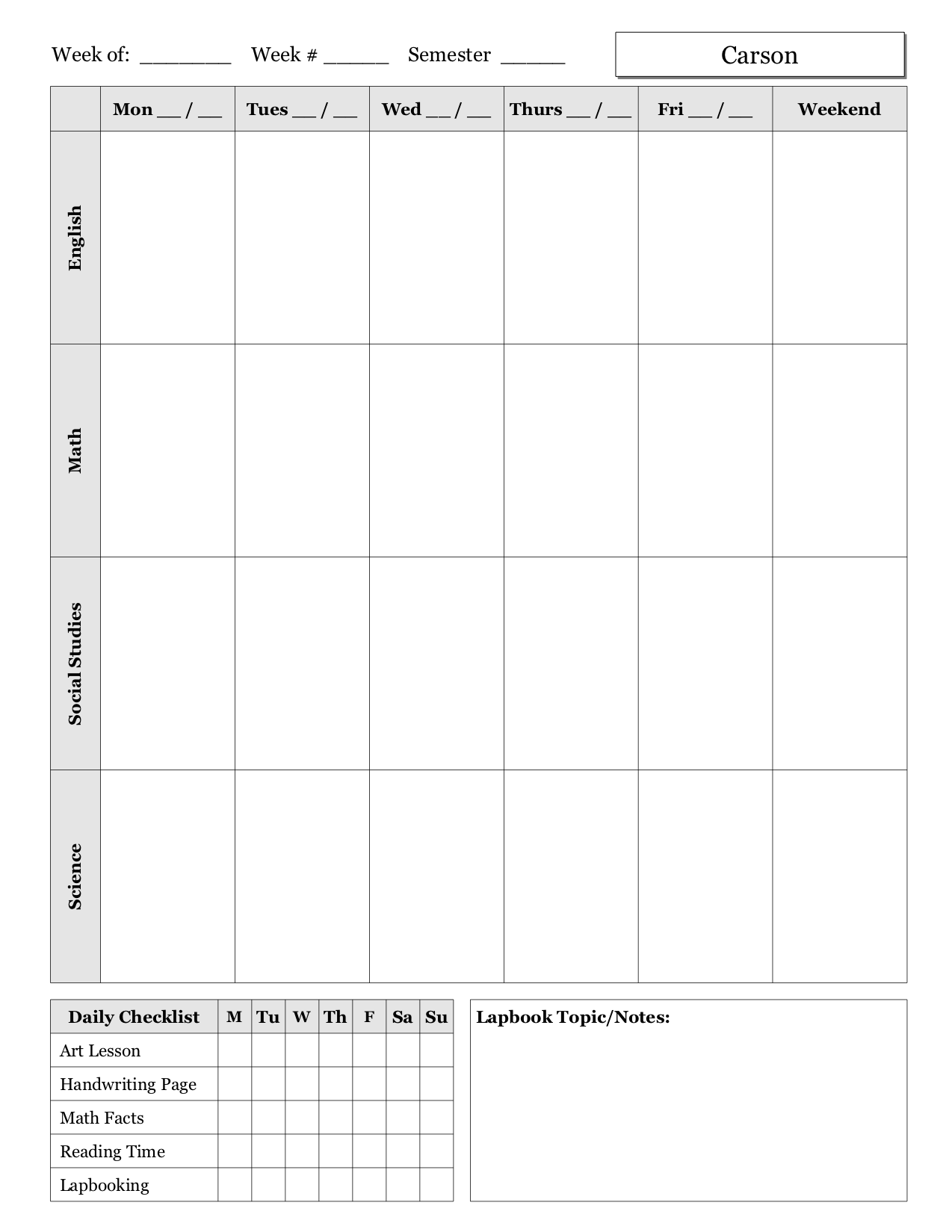 Weekly Schedule Sheet Examples : A Plan in Place