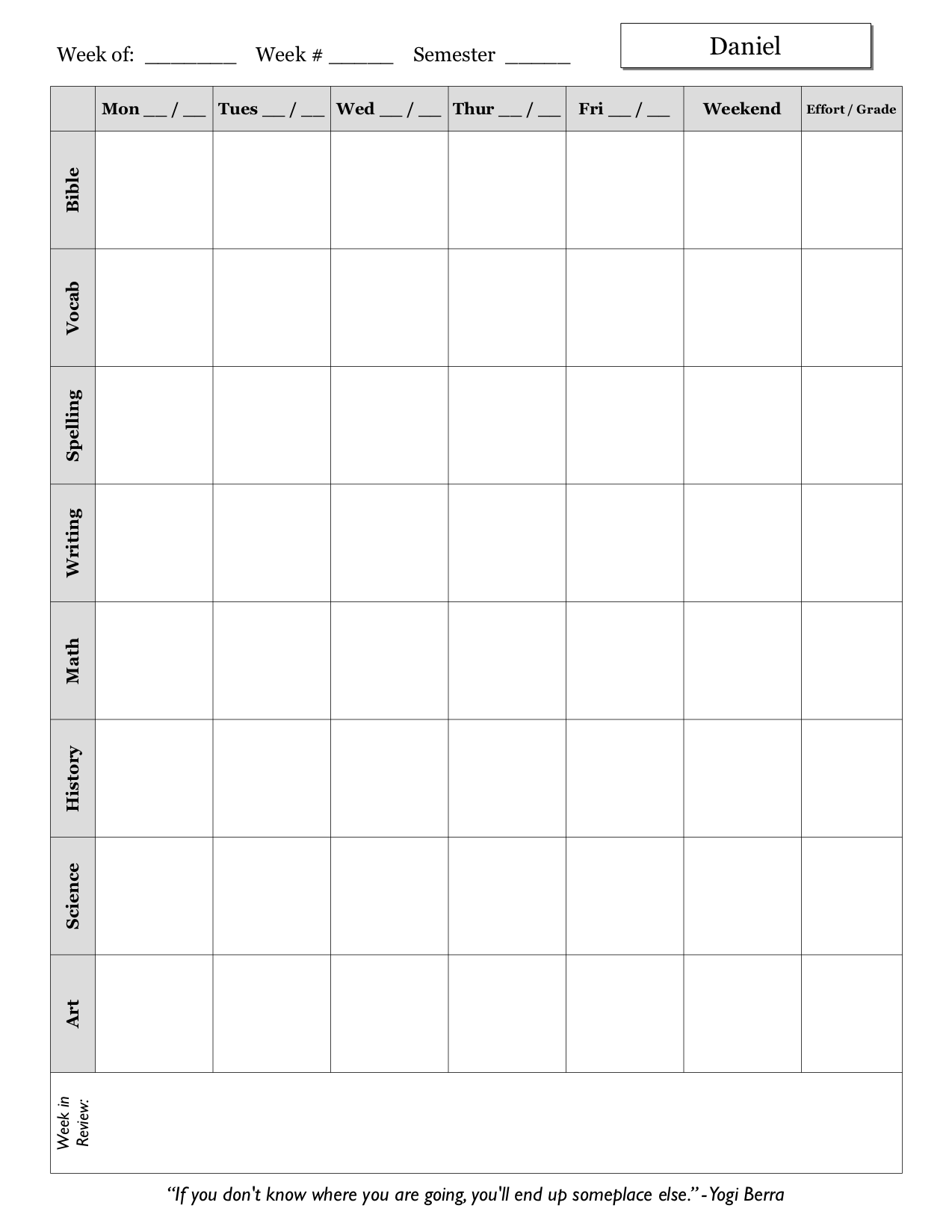 Weekly Schedule Sheet Examples | A Plan in Place