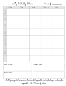 Weekly Schedule Sheet Examples | A Plan in Place