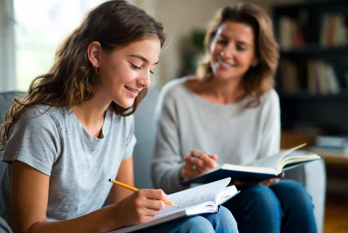 mom and high school student homeschooling (medium)