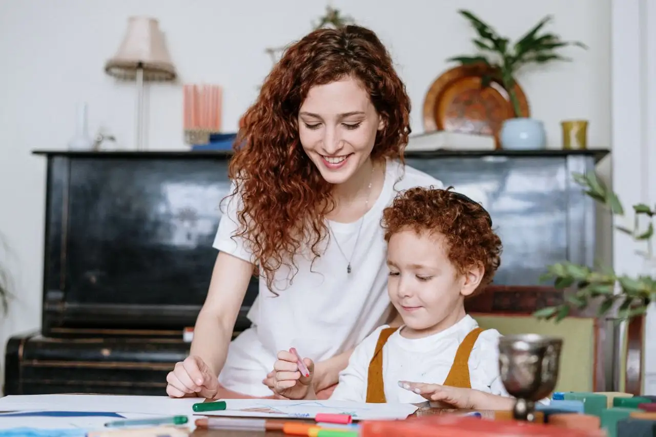 mom teaching son